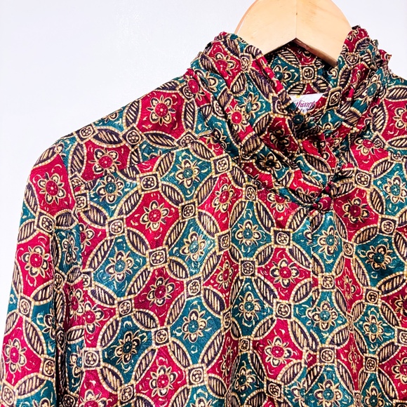 WORTHINGTON Vintage silky red and green floral shirt - Picture 2 of 8